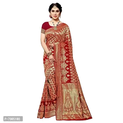 Sidhidata Textile Women's Kanjivaram Banarasi Jacquard Silk Saree With Blouse Piece (Red)-thumb0