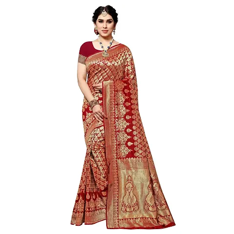 Fabulous Silk Blend Jacquard Saree with Blouse piece For Women