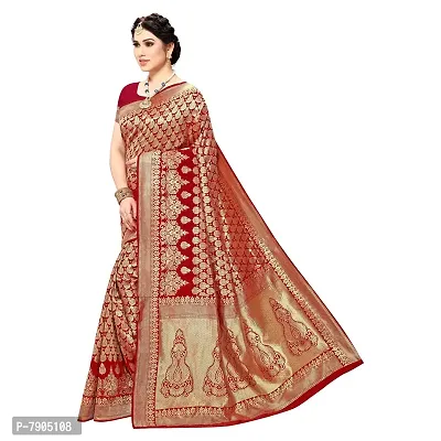 Sidhidata Textile Women's Kanjivaram Banarasi Jacquard Silk Saree With Blouse Piece (Red)-thumb4