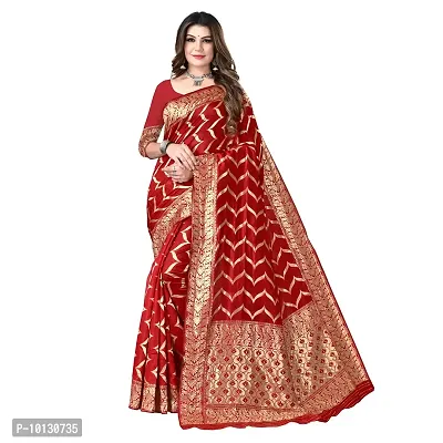 Beautiful Silk Blend Woven Design Saree With Blouse Piece For Women