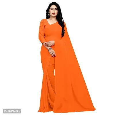 Beautiful Georgette Solid Saree With Blouse Piece For Women-thumb0