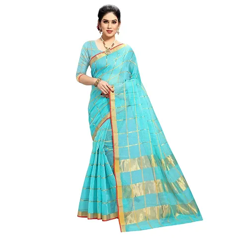 Fabulous Kota Doria Self Pattern Saree with Blouse piece For Women