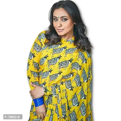Sidhidata Textile Women's Satin Digital Printed Saree With Unstitched Blouse Piece(Cow Yellow_Yellow_Free Size)-thumb0