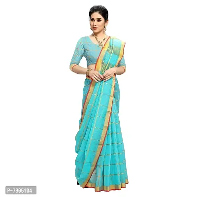 Sidhidata Women's Kota Doria Cotton Saree With Blouse Piece (Malangg_Blue, Sky Blue)-thumb2