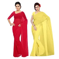 Sidhidata Women's Georgette Saree With Blouse Piece (combo plain red-lemon yellow_Multicolored)-thumb2