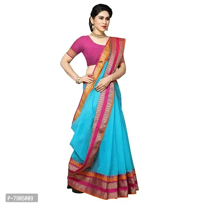 Sidhidata Women's Kota Doria Cotton Saree With Un-Stitched Blouse Piece (Kangana Sky Blue_Sky Blue)