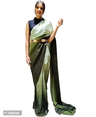 Sidhidata Women's Chinon Ready To Wear Draped Saree With Unstitched Blouse Piece (RTW Mehandi_Mehandi_Free Size)-thumb0