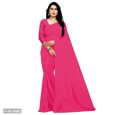 Beautiful Georgette Solid Saree With Blouse Piece For Women-thumb0