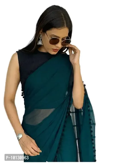 Beautiful Georgette Solid Saree With Blouse Piece For Women-thumb3