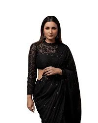 Beautiful Georgette Embroidered Saree With Blouse Piece For Women-thumb2