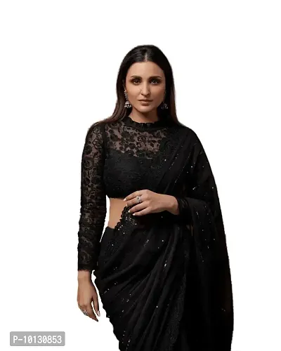 Beautiful Georgette Embroidered Saree With Blouse Piece For Women-thumb3