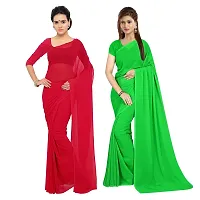 Sidhidata Textile Combo of 2 Women's plain Solid pure Georgette Saree With Unstitched Blouse Piece {Pack of Two} (Combo plain red-parrot green_Red  parrot green_Free Size)-thumb2