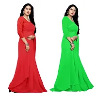 Sidhidata Textile Combo of 2 Women's plain Solid pure Georgette Saree With Unstitched Blouse Piece {Pack of Two} (Combo plain red-parrot green_Red  parrot green_Free Size)-thumb1