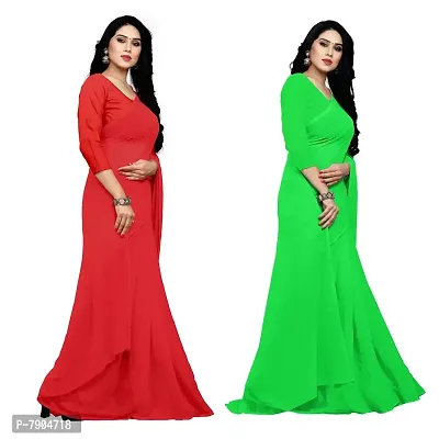 Sidhidata Textile Combo of 2 Women's plain Solid pure Georgette Saree With Unstitched Blouse Piece {Pack of Two} (Combo plain red-parrot green_Red  parrot green_Free Size)-thumb2