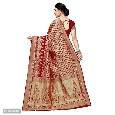 Sidhidata Textile Women's Kanjivaram Banarasi Jacquard Silk Saree With Blouse Piece (Red)-thumb3