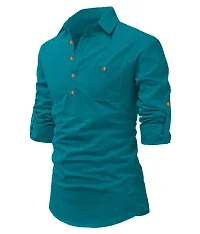 Sea Green Cotton Solid Casual Shirts For Men-thumb2