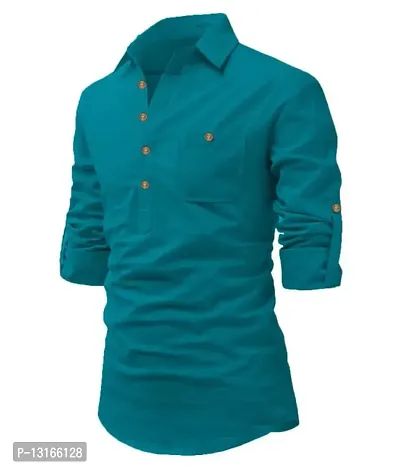 Sea Green Cotton Solid Casual Shirts For Men-thumb3