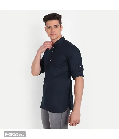 Classic Cotton Solid Short Kurtas for Men-thumb2