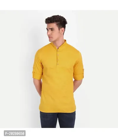 Classic Cotton Solid Short Kurtas for Men-thumb0