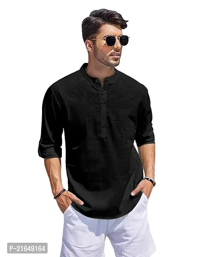 Classic Cotton Solid Short Kurtas for Men-thumb3