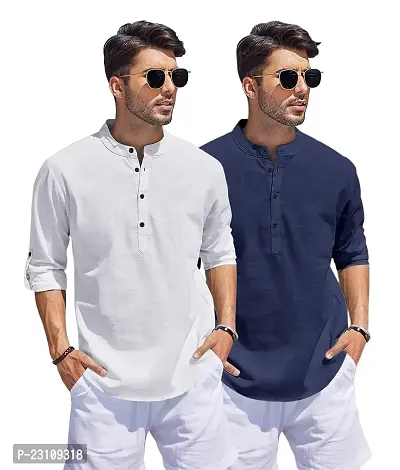 Classic Cotton Solid Short Kurtas for Men, Pack of 2-thumb0