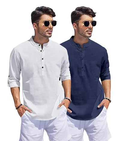 Classic Cotton Solid Short Kurtas For Men-Combo Pack Of 2