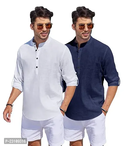 Classic Cotton Solid Short Kurtas for Men, Pack of 2-thumb3