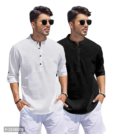 Classic Cotton Solid Short Kurtas for Men, Pack of 2