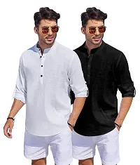 Classic Cotton Solid Short Kurtas for Men, Pack of 2-thumb1