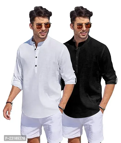 Classic Cotton Solid Short Kurtas for Men, Pack of 2-thumb2