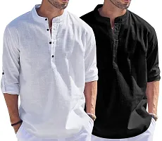 Classic Cotton Solid Short Kurtas for Men, Pack of 2-thumb2