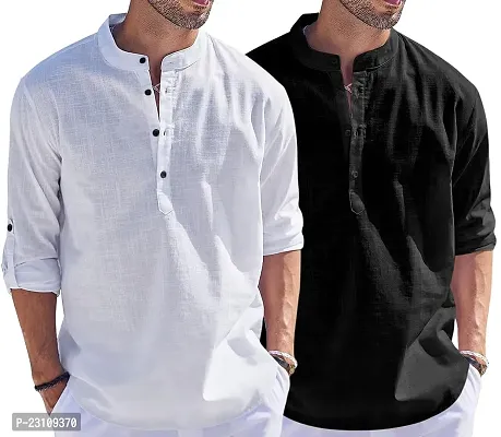 Classic Cotton Solid Short Kurtas for Men, Pack of 2-thumb3