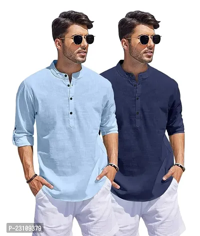 Classic Cotton Solid Short Kurtas for Men, Pack of 2