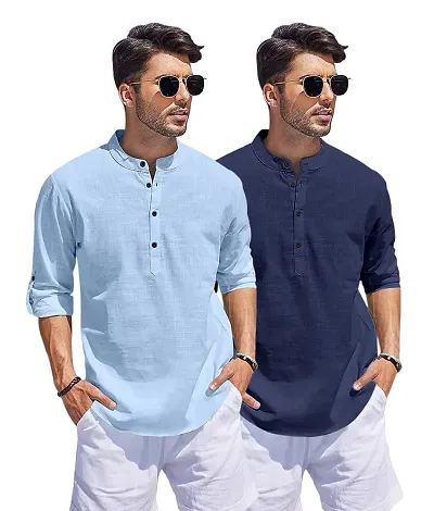 Classic Solid Short Kurtas for Men, Pack of 2