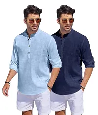 Classic Cotton Solid Short Kurtas for Men, Pack of 2-thumb1