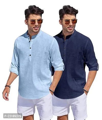 Classic Cotton Solid Short Kurtas for Men, Pack of 2-thumb2