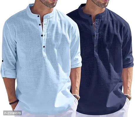 Classic Cotton Solid Short Kurtas for Men, Pack of 2-thumb3