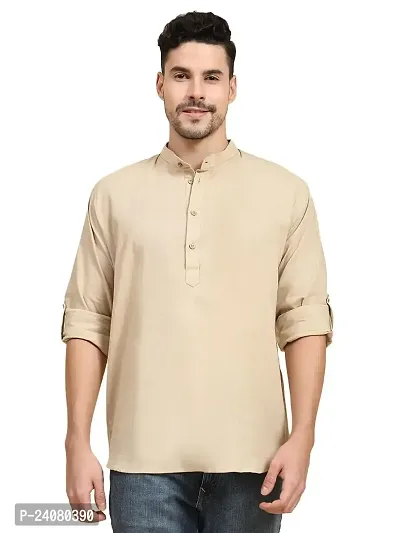 Classic Cotton Solid Short Kurta for Men-thumb0