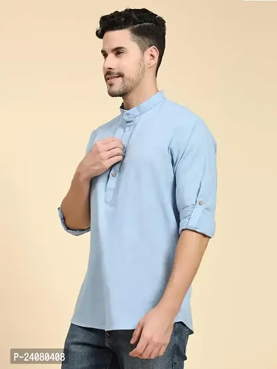 Classic Cotton Solid Short Kurta for Men-thumb2