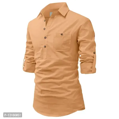 Orange Cotton Solid Casual Shirts For Men