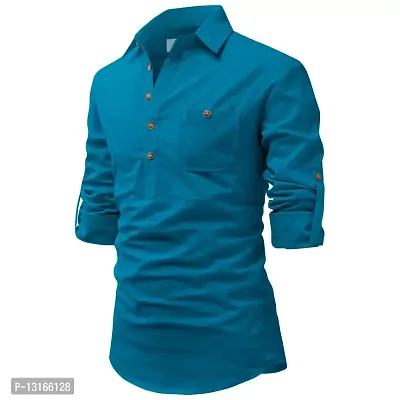 Sea Green Cotton Solid Casual Shirts For Men-thumb0