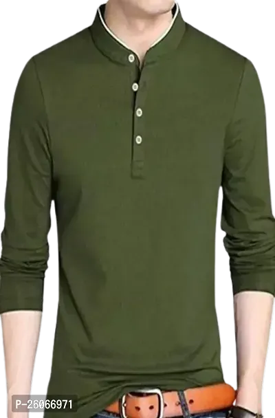 Stylish Green Cotton Blend Solid Tees For Men, Pack Of 1