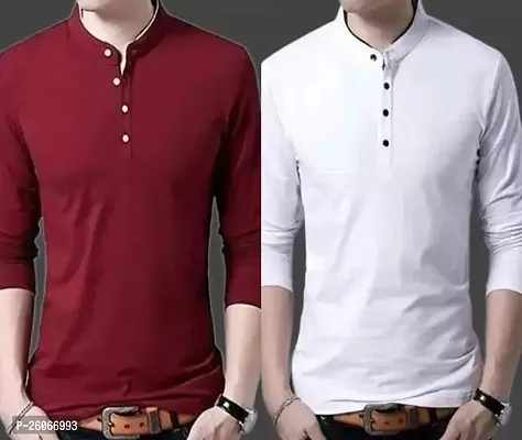 Stylish Multicoloured Cotton Blend Solid Tees For Men, Pack Of 2-thumb0