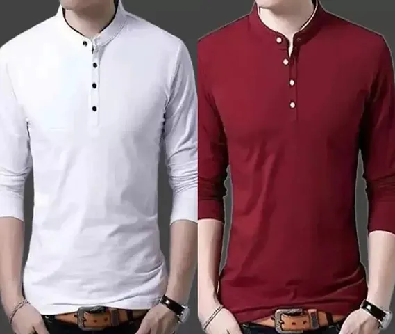 Stylish Blend Solid Tees For Men, Pack Of 2