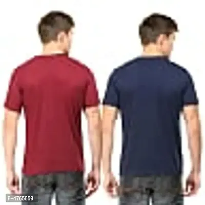 Elegant Multicoloured Cotton Solid Round Neck Tees For Men- Pack Of 2-thumb2