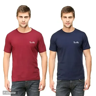 Elegant Multicoloured Cotton Solid Round Neck Tees For Men- Pack Of 2-thumb0