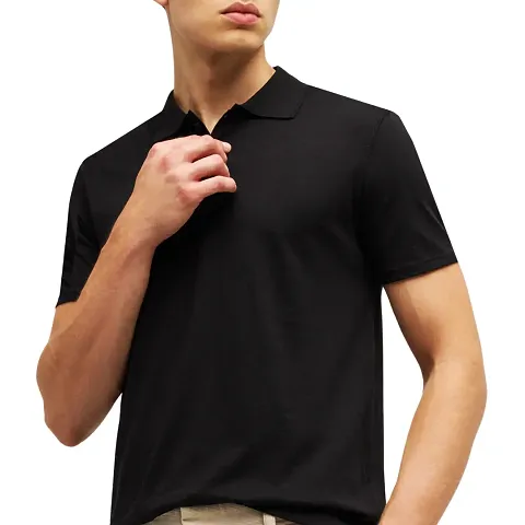 Trendy Blend Solid Polo Collar T-shirt