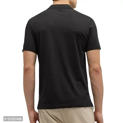 Trendy Black Cotton Blend Solid Polo Collar T-shirt-thumb3