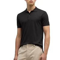 Trendy Black Cotton Blend Solid Polo Collar T-shirt-thumb3