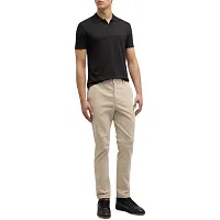 Trendy Black Cotton Blend Solid Polo Collar T-shirt-thumb1